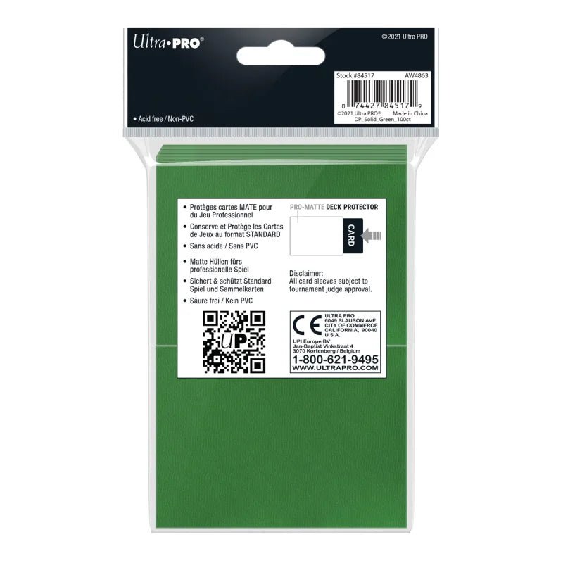 Ultra Pro - Standard Sleeves - Pro Matte (100 Sleeves) - Green / Grønn